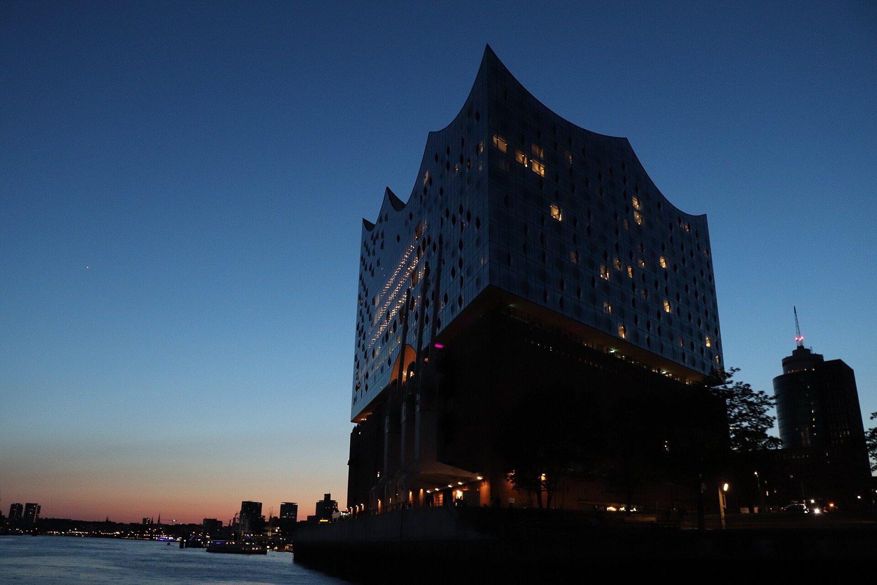 The Elbphilharmonie in Hamburg at dusk